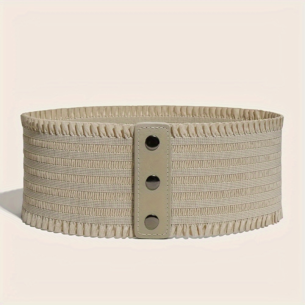 Women's Wide Lace Waist Belt with Decorative Buttons in Brown Red Beige